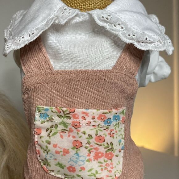 Eyelet & Corduroy Dog One Piece Outfit Jumper Overalls - Picture 3 of 6